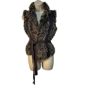 XOXO Brown Faux Fur and Cotton Belted Vest Large Pre-owned‎
